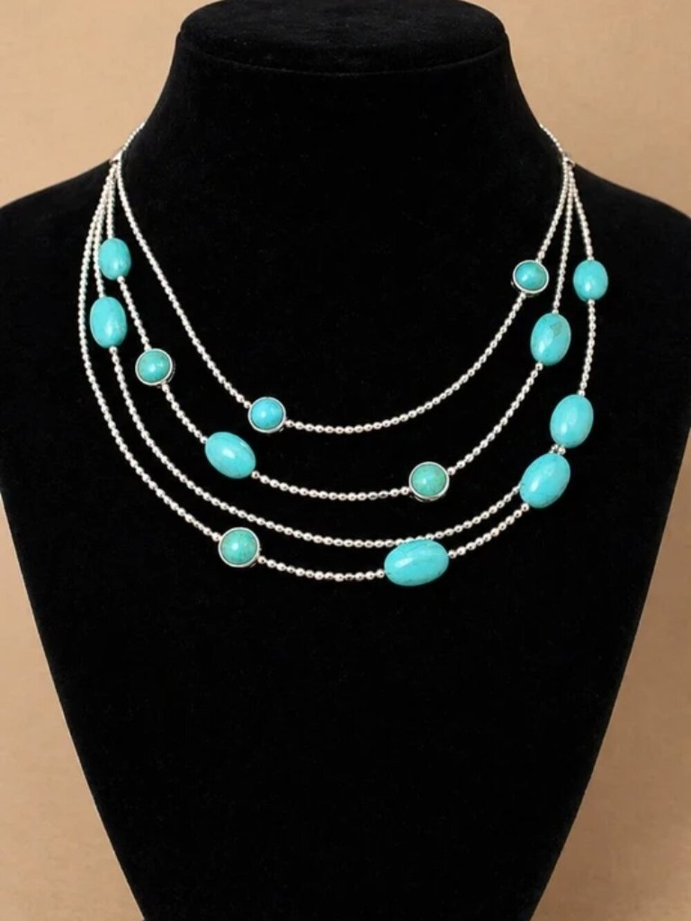 Chico’s Turquoise Beaded Necklace Layered Silver Statement Boho Jewelry